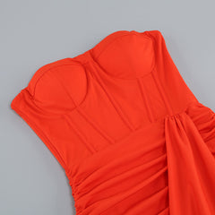 Impresionante vestido de noche largo con escote en forma de corazón, corsé, bandeau, drapeado y fruncido hasta el muslo