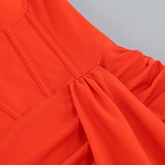 Impresionante vestido de noche largo con escote en forma de corazón, corsé, bandeau, drapeado y fruncido hasta el muslo