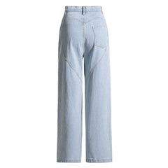 Vaqueros de mezclilla con cortes, cintura alta y pierna recta, elegantes y adornados con cristales