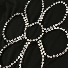 Stylish Crystal Embellished Floral Cutout Short Sleeve Relaxed T Shirt