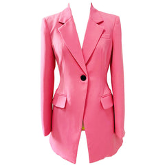 Blazer elegante de un solo pecho con solapa y cuello en contraste - Rosa