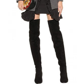 Botas elegantes de ante por encima de la rodilla con tacón bajo y punta redonda - Negras