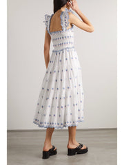 Sweet Strawberry Embroidered Broderie Anglaise Midi Dress | Organic Cotton Summer Sundress