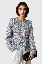 Chaqueta de tweed de manga larga - Azul