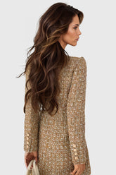 Vestido cruzado de tweed - Dorado