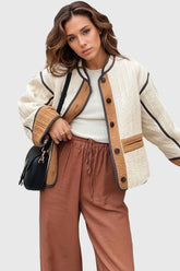 Chaqueta corta abotonada en tejido texturizado - Marrón