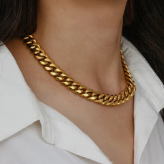 Collares de cadena cubana gruesa de acero inoxidable chapados en oro de 18 quilates para mujer, inspirados en el hip hop.