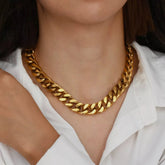 Collares de cadena cubana gruesa de acero inoxidable chapados en oro de 18 quilates para mujer, inspirados en el hip hop.