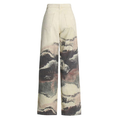 Vaqueros de cintura alta y pierna recta con estampado de mármol en contraste único