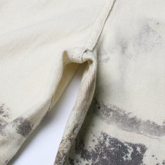 Vaqueros de cintura alta y pierna recta con estampado de mármol en contraste único