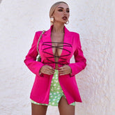 Blazer único de manga larga con solapas cruzadas - ROSA