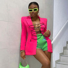 Blazer único de manga larga con solapas cruzadas - ROSA