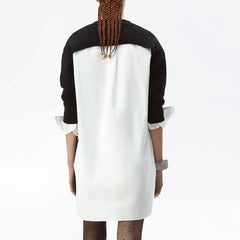 Cárdigan de punto acanalado con cuello en V y botones de patchwork único - Negro