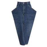 Falda vaquera midi de cintura alta con bolsillo cargo y abertura frontal cónica única