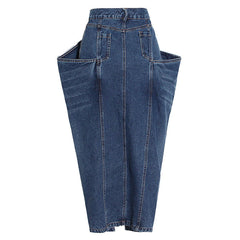 Falda vaquera midi de cintura alta con bolsillo cargo y abertura frontal cónica única