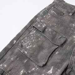 Vaqueros cargo vintage con lavado ácido, múltiples bolsillos, cintura alta y pierna recta