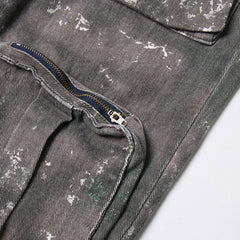 Vaqueros cargo vintage con lavado ácido, múltiples bolsillos, cintura alta y pierna recta