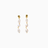 Pendientes colgantes vintage con cadena y perlas - Blanco