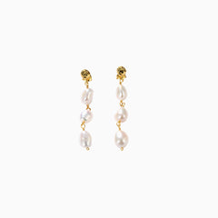 Pendientes colgantes vintage con cadena y perlas - Blanco