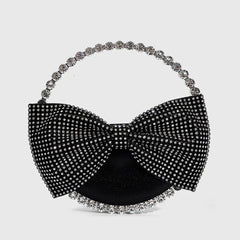 Bolso de mano vintage de terciopelo semicircular con lazo adornado con cristales - Negro