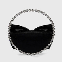 Bolso de mano vintage de terciopelo semicircular con lazo adornado con cristales - Negro