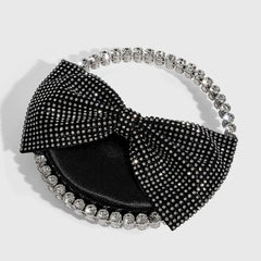 Bolso de mano vintage de terciopelo semicircular con lazo adornado con cristales - Negro