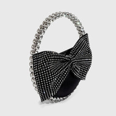 Bolso de mano vintage de terciopelo semicircular con lazo adornado con cristales - Negro