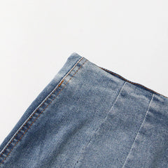 Falda vaquera larga vintage con cintura alta, abertura en la espalda y ribete sin rematar con degradado