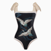 Vintage Printed Moderate Bow Tie Strap Square Neck One Piece Swimsuit