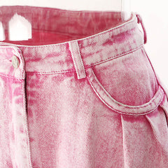 Falda vaquera larga estilo vintage con cintura alta, dobladillo sin rematar, volantes y lavado ácido descolorido