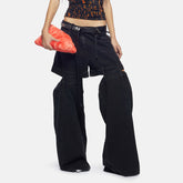 Vintage Style Low Waist Split Cutout Wide Leg Distressed Hybrid Jeans