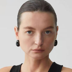 Pendientes vintage de guijarros de ónix pulido en dos tonos bañados en plata de ley