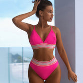 Traje de baño bikini brasileño de dos piezas con cintura alta, triángulo y ribete de crochet ondulado