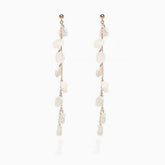 Wedding 18K Gold Plated Baroque Petal Pearl Cable Chain Drop Earrings