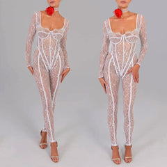 LORA LANGÄRMLIGER SPITZEN-JUMPSUIT