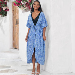 Wild Style – Brasilianisches Strandkleid mit Leopardenmuster und Gürtel, kurzärmlig