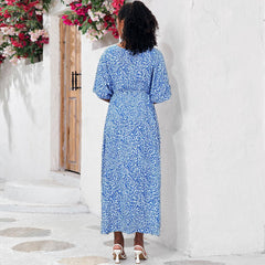 Wild Style – Brasilianisches Strandkleid mit Leopardenmuster und Gürtel, kurzärmlig