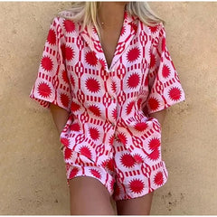 Women's Geometric Print Shirt and Short Set