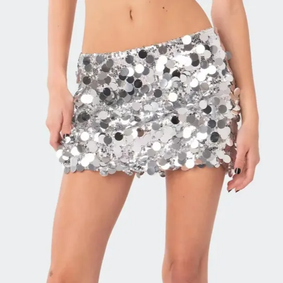 SILVER Glitter SEQUINS MINI SKIRT