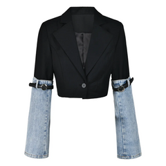 Schwarzer KURZER Blazer mit JEANS-ÄRMELN