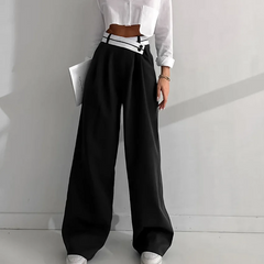 Pantalones negros de cintura alta con dobladillo