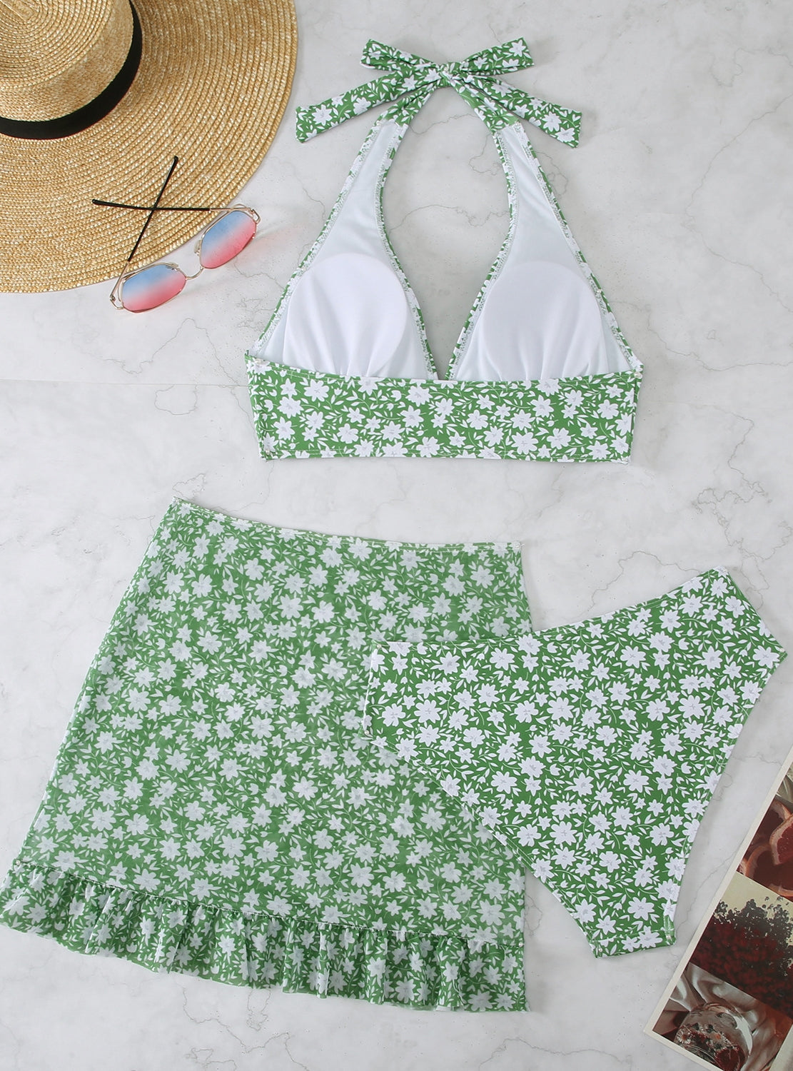 Printed Split Swimsuit Three-piece Suit