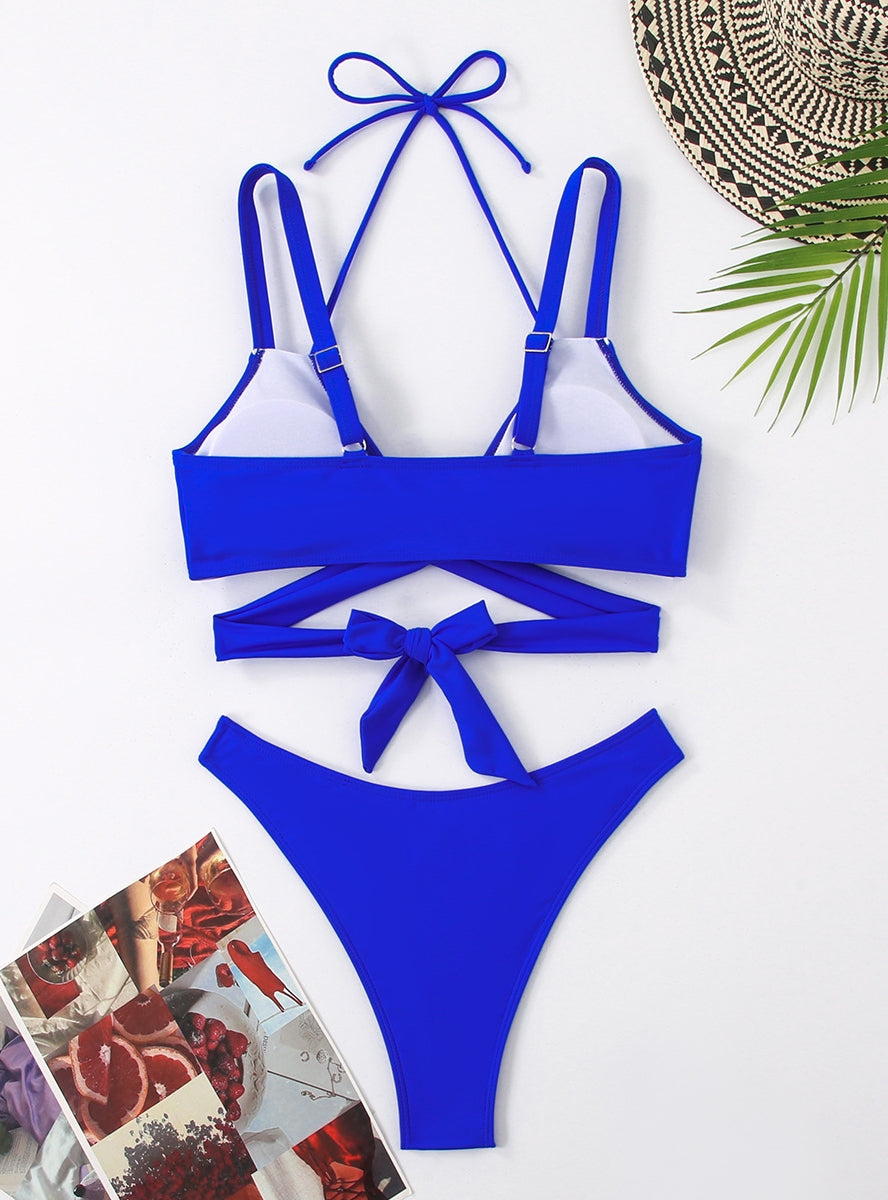 Bikini dividido de color sólido para mujer