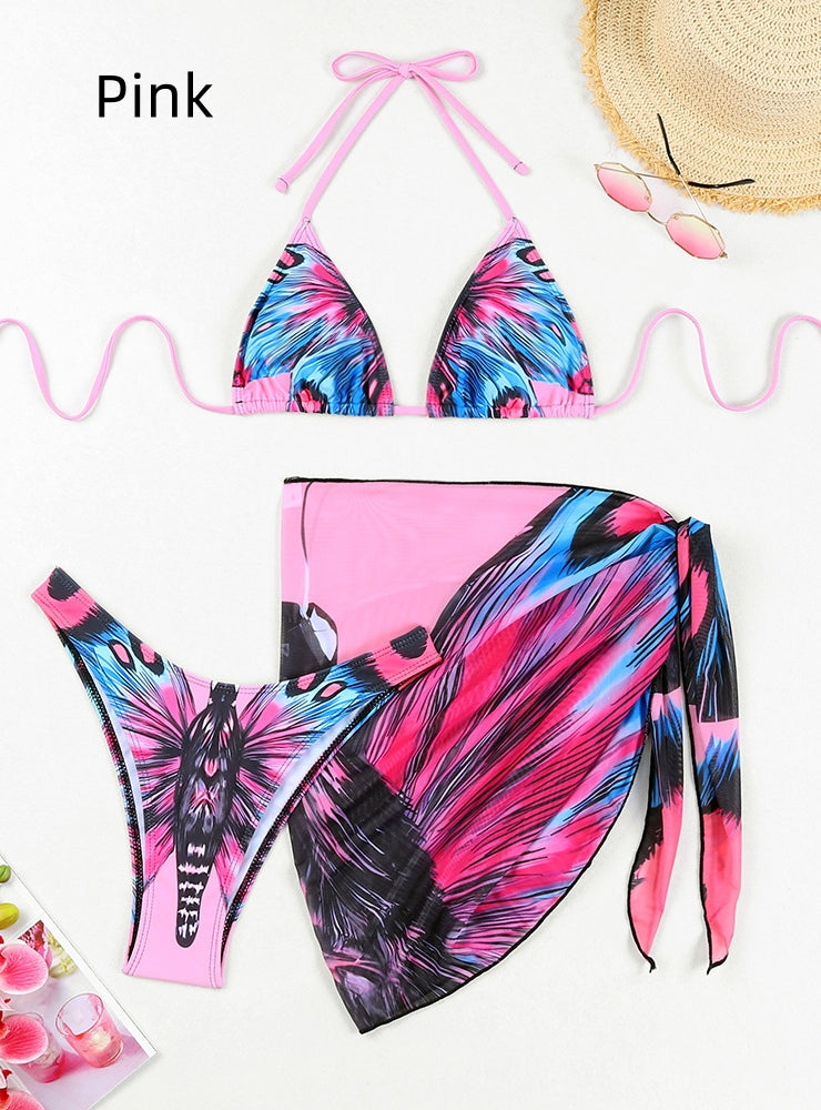 Butterfly Multicolor Printed Split Gauze Skirt Bikini