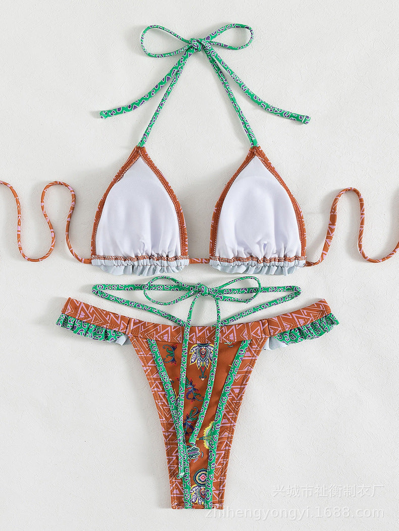 Traje de baño Halter Bikini con Tiras Amarillas