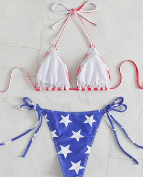 Bikini de dos piezas con estampado del Día de la Independencia a la moda 