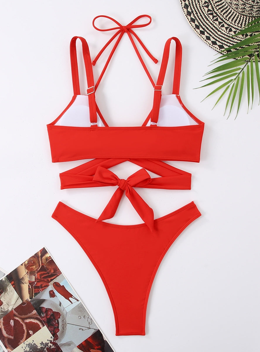 Bikini dividido de color sólido para mujer