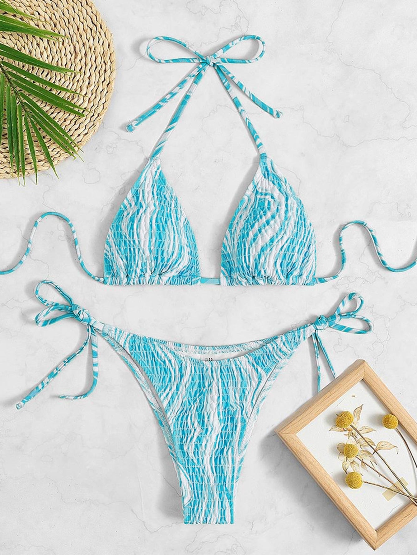 Rückenfreier Strandbikini mit Print