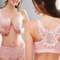 Non Wired Front Button Rose Bralette Set