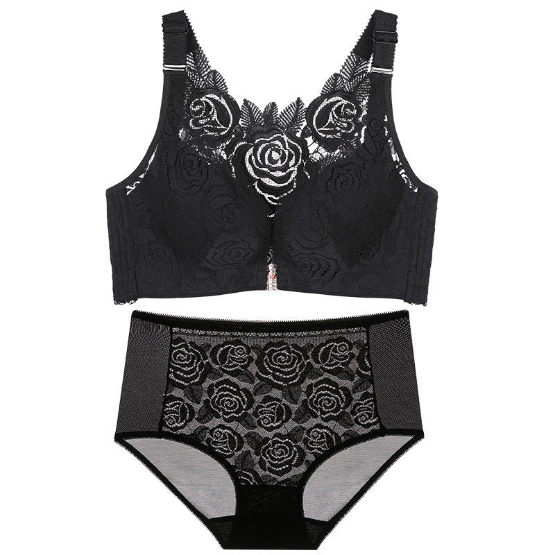 Bügelloses Bralette-Set mit Knopfleiste vorne und Rose